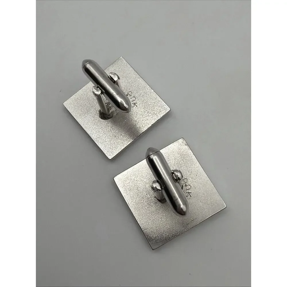 Vintage Swank Silver Tone Fleur De Lis Square Cufflinks Signed